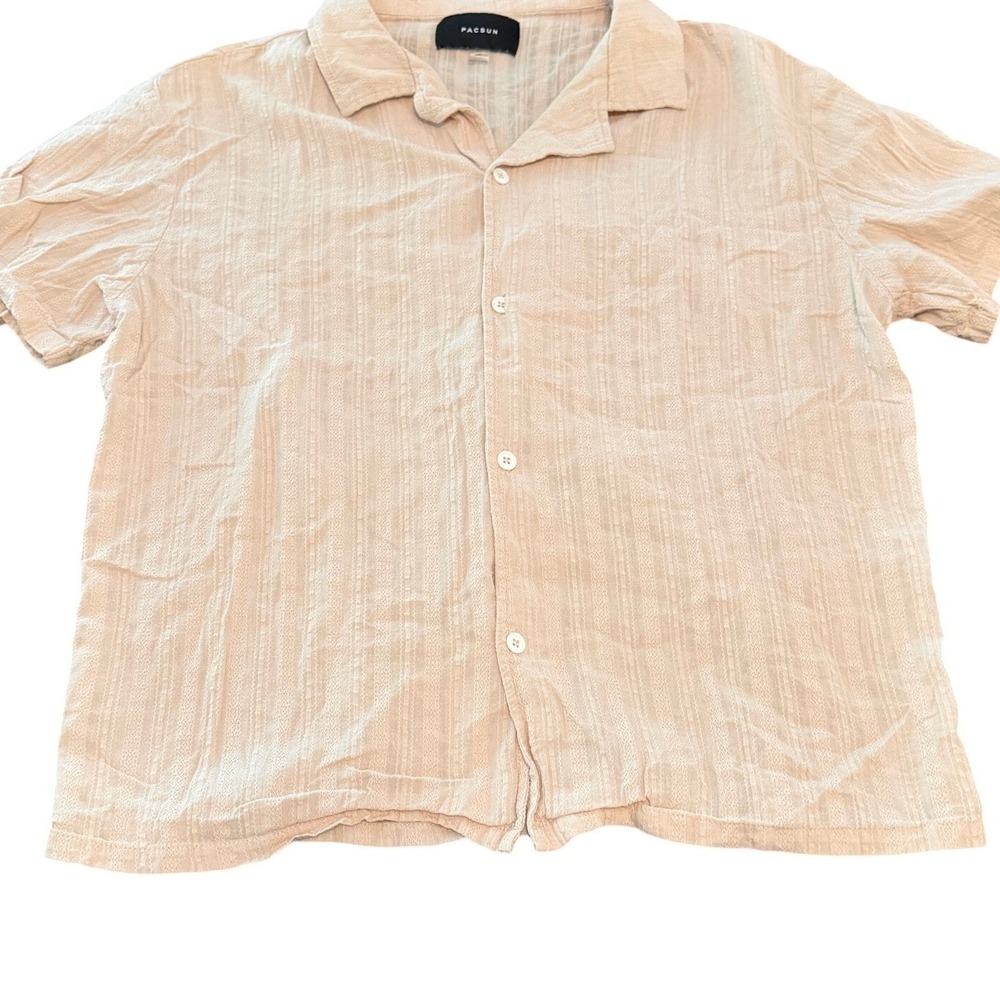 PacSun Mens Small Beige Cotton Textured Dobby Stripe Short Sleeve Button Shirt